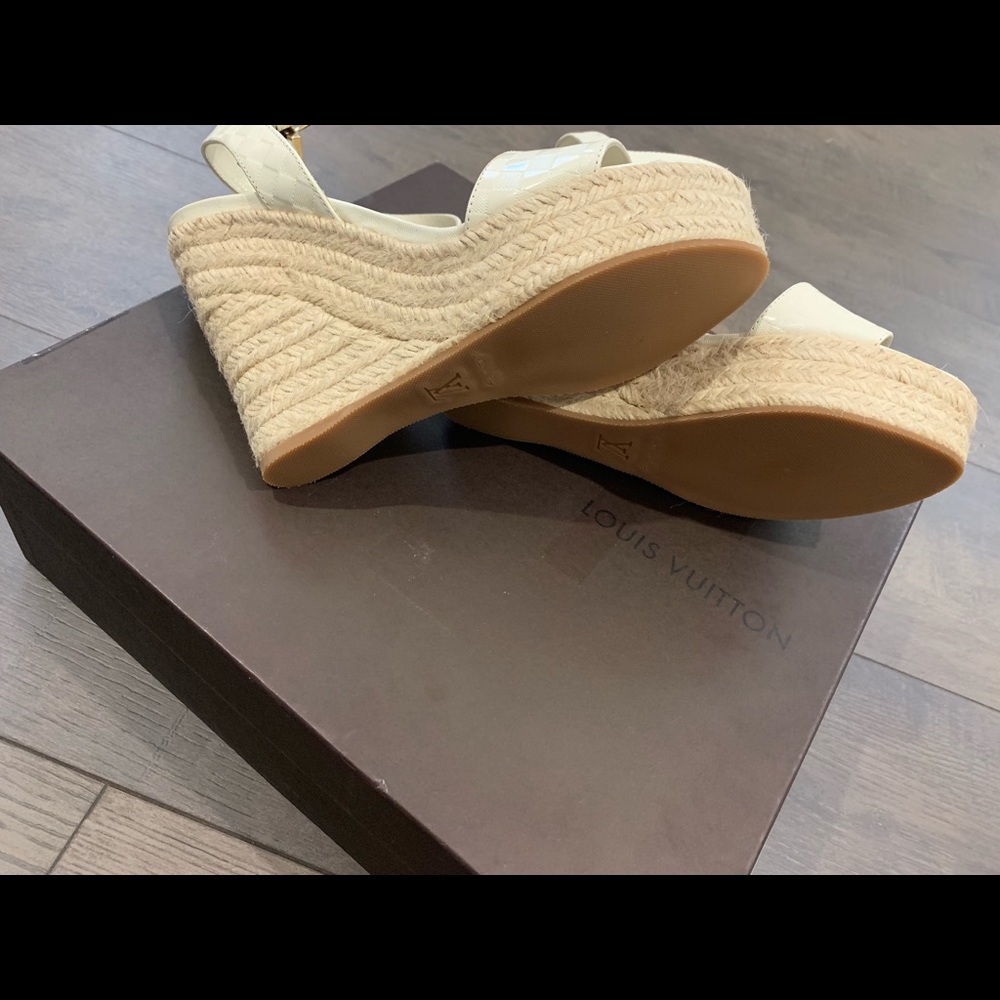 Louis Vuitton Creme Damier Checkered Wedges - Picture 6 of 6